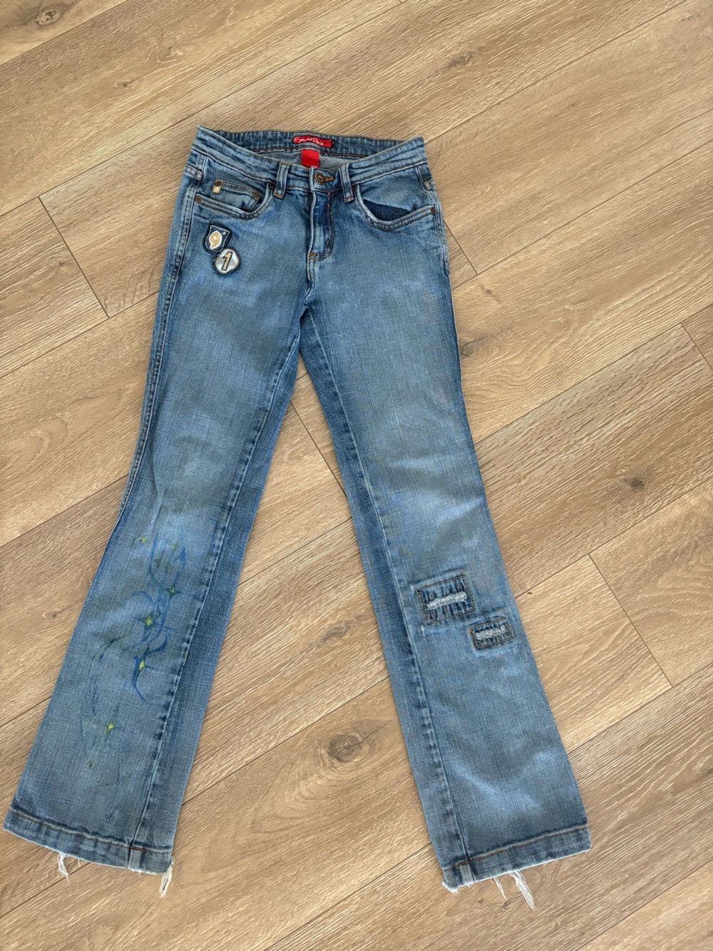 Southpole Y2K Painted Jeans Size 1 Low Rise Distressed Denim